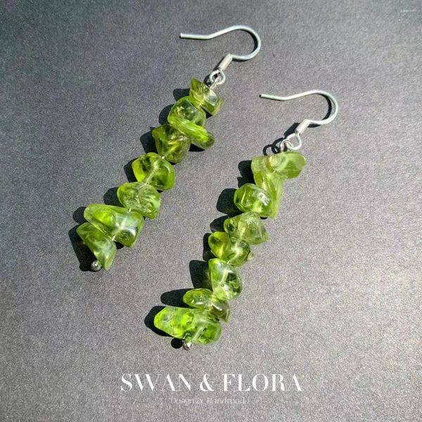 Boucles d'oreilles pendantes en péridot naturel, en argent Sterling 925, pour femmes, Olivine, grosse pierre, perles, bijoux, cadeau, fait à la main, mode Fine