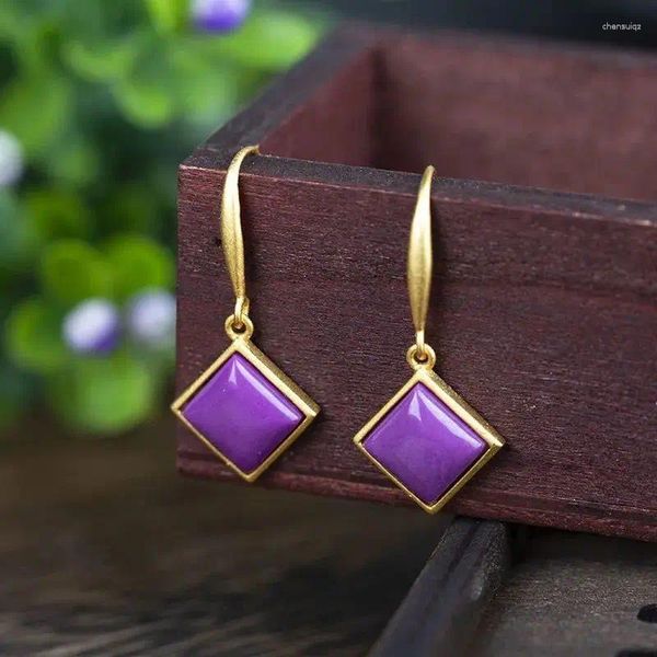 Boucles d'oreilles pendantes en Mica violet naturel, argent Sterling S925 plaqué or, mode pour femmes, Style Antique et ethnique Simple