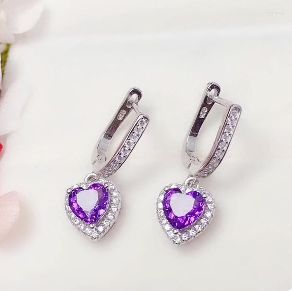 Boucles d'oreilles pendantes en améthyste naturelle véritable, Style cœur d'amour, goutte d'eau, 0,4ct, 2 pièces, pierres précieuses, argent Sterling 925, T8111702