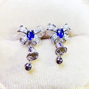 Boucles d'oreilles pendantes en argent sterling 925 véritable saphir bleu véritable avec nœud papillon 0,6 ct 2 pièces de pierres précieuses fines J23361