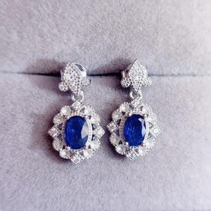 Dange oorbellen natuurlijke real blauw saffier drop oorrang traditionele stijl 4 6mm 0,6ct 2pcs edelsteen 925 sterling zilveren fijne sieraden l243156