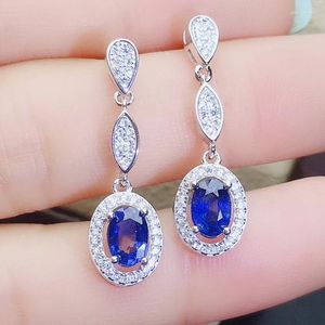 Boucles d'oreilles pendantes en saphir bleu naturel, 2 pièces, 0,6ct, 2 pièces, pierres précieuses par bijoux, argent STERLING 925 fin, J208121