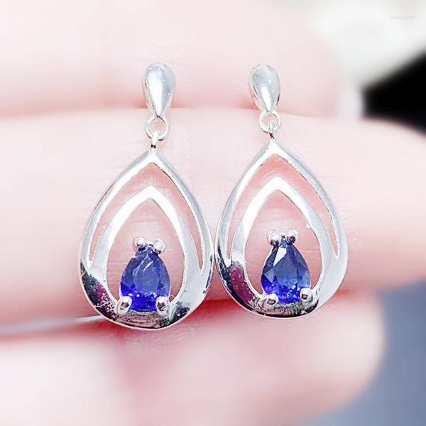 Boucles d'oreilles pendantes en argent Sterling 925, saphir bleu véritable naturel, Style goutte d'eau, 0,3 ct, 2 pièces, bijoux fins en pierres précieuses T23324