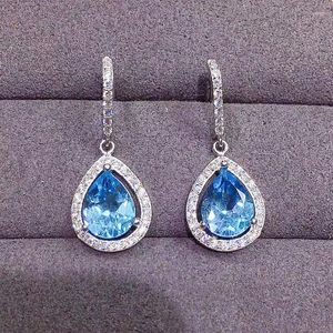 Benglee oorbellen natuurlijke echte blauwe topaz drop oorring waterstijl 6 8mm 1.3ct 2pcs edelsteen 925 sterling zilveren fijne sieraden x2312263