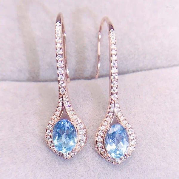 Boucles d'oreilles pendantes en topaze bleue naturelle, Style de luxe, en argent Sterling 925, 1,1 ct, 2 pièces, pierres précieuses, bijoux fins, J231155