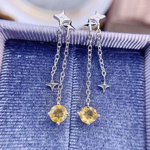 Dangle Oorbellen Natuurlijke Echte Citrien Star Drop Earring 925 Sterling Zilver 0.4ct 2 stks Edelsteen Fijne Sieraden J228152