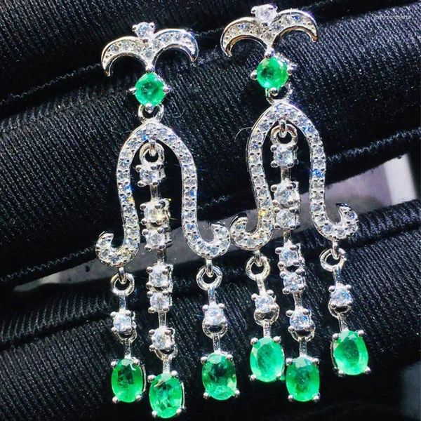 Boucles d'oreilles en peluche Natural Real Emerald Luxury Drop Bringle 0,25ct 6pcs 0,15ct 2pcs Gemstone 925 Sterling Silver Fine Jewelry J23887