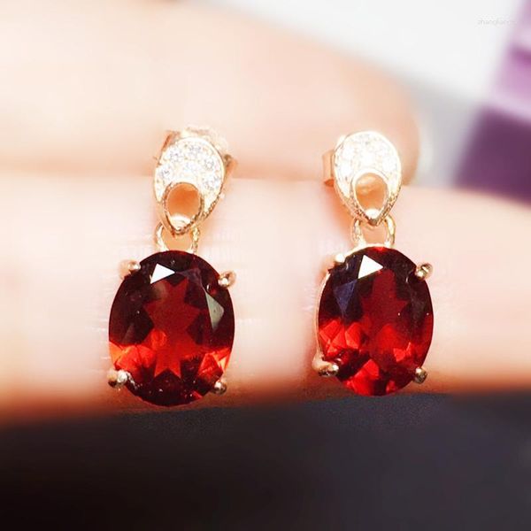 Boucles d'oreilles pendantes naturel véritable rouge grenat goutte boucle d'oreille 8 10mm 3ct 2pcs pierres précieuses en argent sterling 925 bijoux fins pour hommes ou femmes X219185