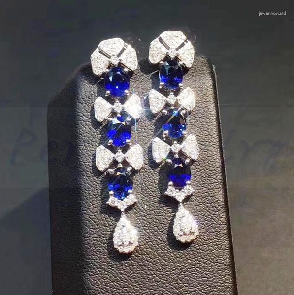 Boucles d'oreilles pendantes naturel véritable saphir ou émeraude goutte boucle d'oreille en argent Sterling 925 0.35ct 6 pièces pierres précieuses bijoux fins # J8101502