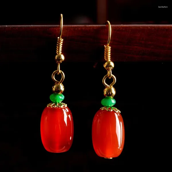 Boucles d'oreilles pendantes en agate rouge naturelle, bijoux de charme, accessoires de mode, sculptés à la main, amulette porte-bonheur pour homme et femme, cadeaux personnalisés