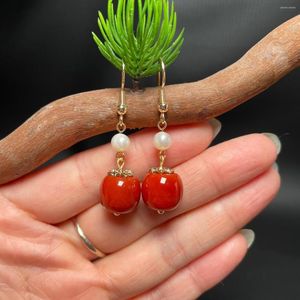 Dangle Oorbellen Natuurlijke Rode Agaat Jade Parel Kralen Haak Oorbel Mode Stijl Gem Drop Voor Vrouwen Trendy Sieraden