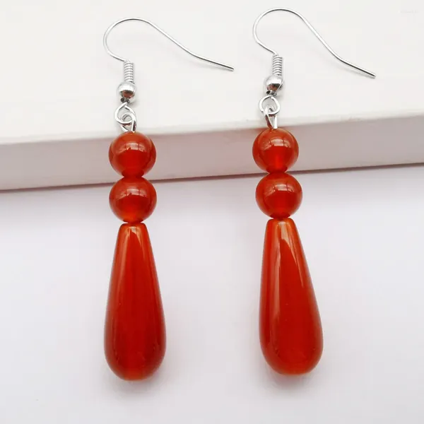 Pendientes colgantes de piedra cornalina roja Natural, cuentas en forma de lágrima, joyería para regalo T081