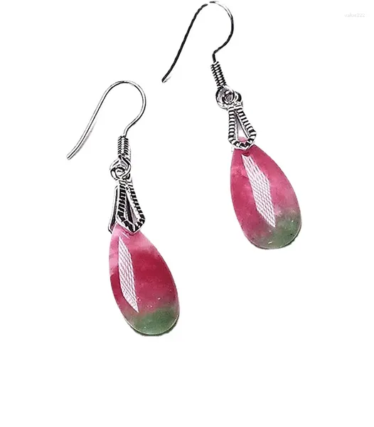 Pendientes colgantes Natural rojo verde Jade piedras preciosas cuentas gancho de plata regalo joyería de mujer