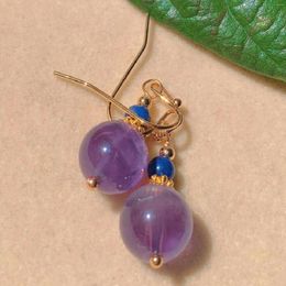 Boucles d'oreilles en peluche de chalcédoine rond naturel lapis lazuli perles d'oreille d'or hook bohemian décontracté de bureau moderne décontracté.