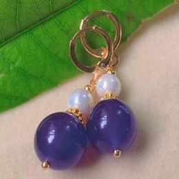 Pendientes colgantes redondas naturales de calcedería perlas perlas cuentas de oro clip-on unisex niños modernos