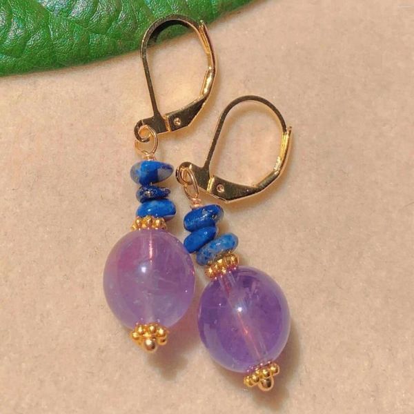 Boucles d'oreilles en peluche de chalcédoine violet rond naturel Lapis lazuli perles or unisexe moderne bohème mouchard oreille de poignée platine platine hommes mariés