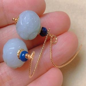 Boucles d'oreilles en verrous naturels rond blanc jade lapis lazuli perles oreille gold oreille moustille unisexe lustre tous les jours.