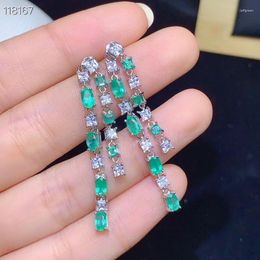 Bengelen oorbellen natuurlijke kleine smaragd gemald edelsteen lange ketting drop real 925 zilveren fijne charme bruiloft sieraden voor vrouwen