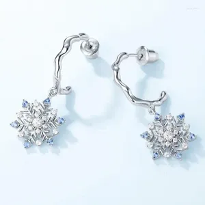 Boucles d'oreilles pendantes en argent Sterling S925, spinelle naturelle, plaqué platine, Zircon bleu flocon de neige, bijoux en pierres précieuses pour femmes