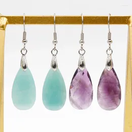 Dangle Earrings Natural Stone For Women Girls Faceted Water Drop Healing Crystals Reiki Amethysts Amazonite Pink Quartz Luxury