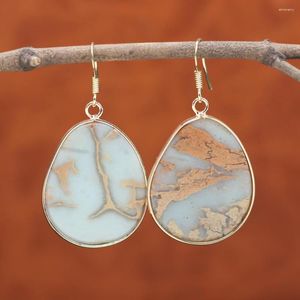 Pendientes colgantes Piedra Natural Forma redonda Ocean Jaspers Crystal Simple Pendiente Joyería para mujeres Reiki Heal Gift