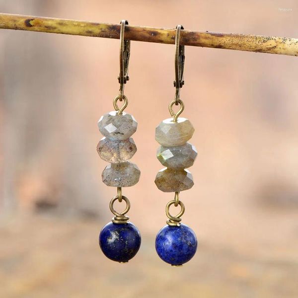 Boucles d'oreilles pendantes en pierre naturelle pour femmes, Labradorite, Lapis Lazuli, goutte, cadeaux Vintage, bijoux pour maman et femme