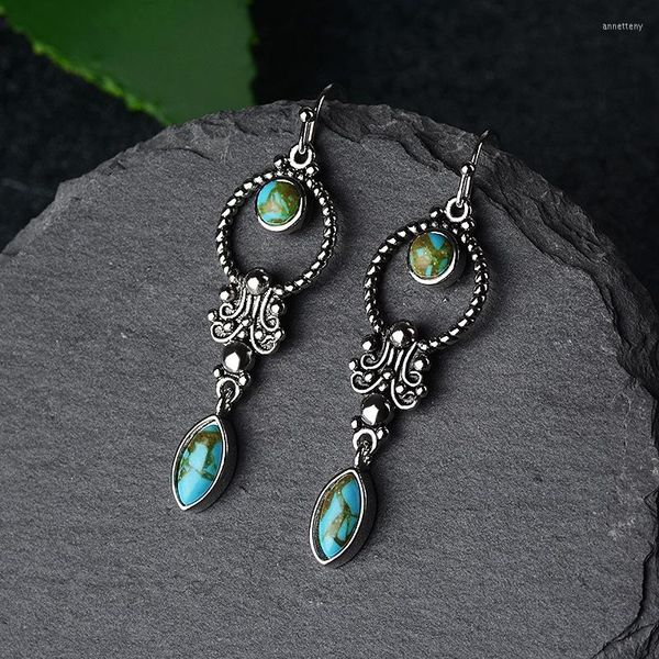 Boucles d'oreilles pendantes Turquoise naturelle Gemstone 925 Sterling Silver Drop Designer Jewelry Fine For Women Special Gift