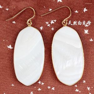 Boucles d'oreilles pendantes Fritillaria blanc naturel pour femmes Simple oeil de tigre saphir cristal Agate pièce cuivre plaqué 24K Options or