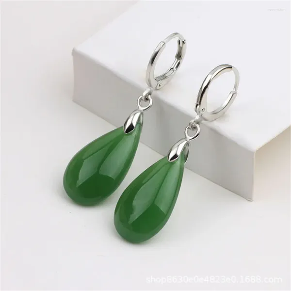 Boucles d'oreilles pendantes en Jade naturel blanc vert vert pour femme, bijoux de mariée tendance en pierre Vintage, cadeau pour fille