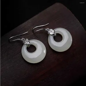 Boucles d'oreilles en peluche de jade blanc natural jade pierre de pierre précieuse anneau anneau de gème d'oreille de carnaval