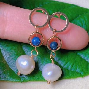 Boucles d'oreilles en pente naturelle perle blanc lapis lazuli perles oreille 18k Gold Valentin de la Saint-Valentin Hook's Halloween Beautiful Cultured