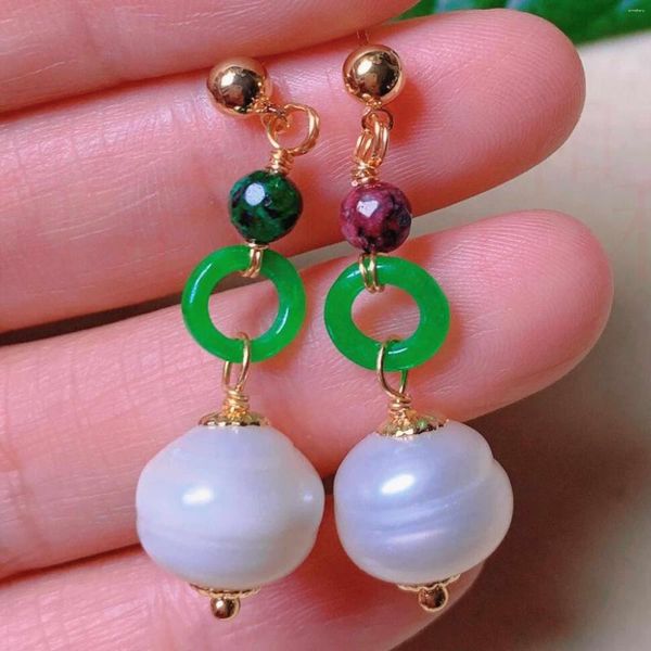 Boucles d'oreilles pendantes Naturel Blanc Rond Perle Vert Jade Anneau Malachite Or Oreille Stud Cadeau Aquaculture Bijoux FOOL'S DAY Lucky Holiday Gifts