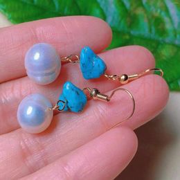 Boucles d'oreilles pendantes en coquillage rond blanc naturel, perle bleue Turquoise or, cadeau de fête, bricolage porte-bonheur classique, cadeaux de vacances pour la fête du poisson