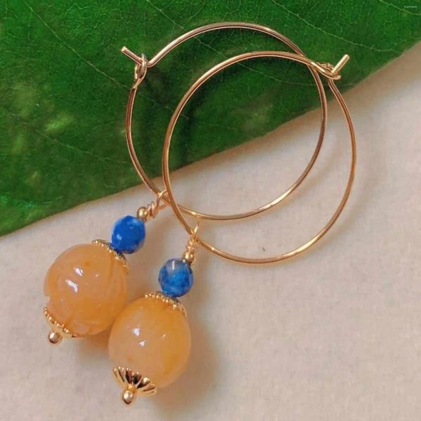 Boucles d'oreilles en peluche naturel jaune Hétian perles lapis lazuli Ording Office Drop Hoop Bridal Tails Custom Custom Fabriqué à la main