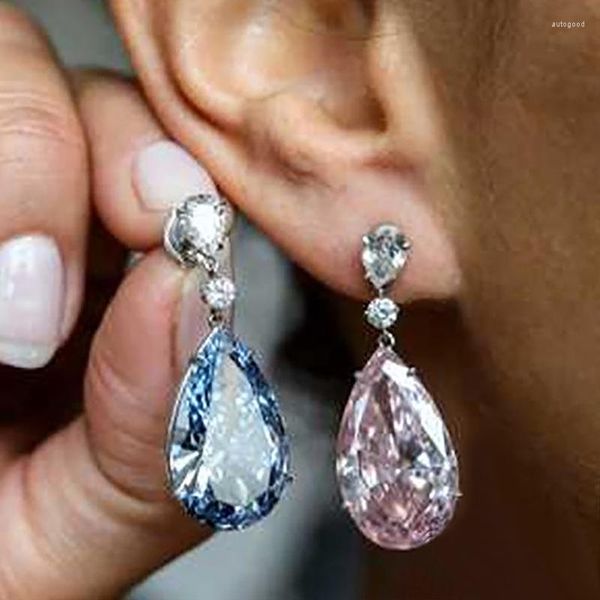 Boucles d'oreilles pendantes Ne'w magnifique bleu/rose poire cubique zircone goutte pour les femmes Simple élégant accessoires fête bijoux de mode