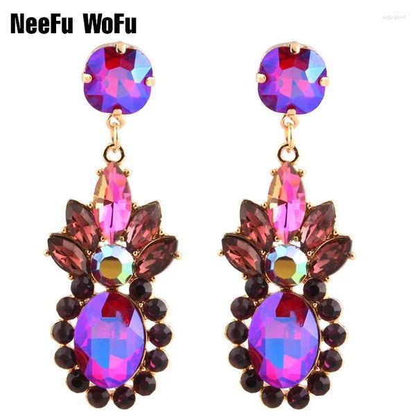 Pendientes colgantes NeeFu WoFu Gota Rhinestone Cristal Pendiente grande Piña Aleación de zinc Grande Largo Brinco Impresión Oreja Oorbellen Regalo de moda