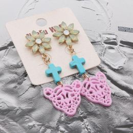 Boucles d'oreilles pendantes NeeFu WoFu tête de léopard croix pour femme soleil résine fleur longue boucle d'oreille breloque Brinco Oorbellen cadeau de noël