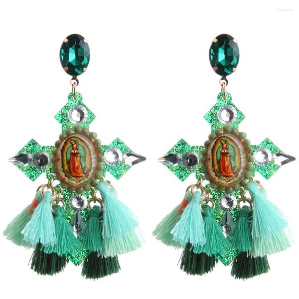 Boucles d'oreilles en peluche Neefuwofu Drop Cross Bohemia Exagération Tassel Crystal Big Bringon d'oreille Long Long Brinco Ear Oorbellen Cadeau de Noël