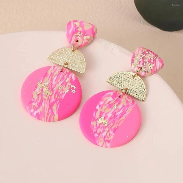 Boucles d'oreilles en peluche néon rose gold résine planche goutte à goutte pour femmes brosses placage en métal rond boucles d'oreille en vert bijoux