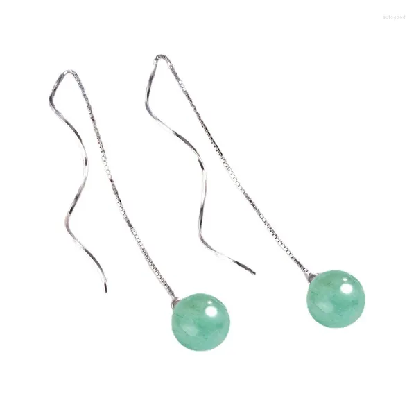 Boucles d'oreilles Pendantes Néphrite Jade Perle Amulette Charme Femmes Bijoux Naturels Cadeaux Amulettes Vertes Vintage Pierre Précieuse 925 Argent Réel Énergie