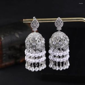 Boucles d'oreilles pendantes en Zircon pour femmes, bijoux de Costume de mariée de dubaï, goutte d'eau, pour boîte de nuit, glands en perles, fête d'été, E9766