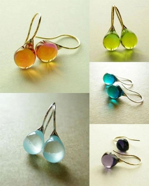 Boucles d'oreilles pendantes neuf couleurs goutte d'eau avec faux et pierres semi-précieuses femmes mode crochet or argent bijoux