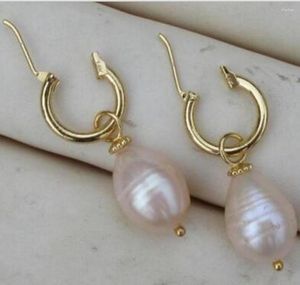 Boucles d'oreilles pendantes bijoux nobles, énorme boucle d'oreille en perles baroques roses 13x11MM, crochet en or jaune 14K/20
