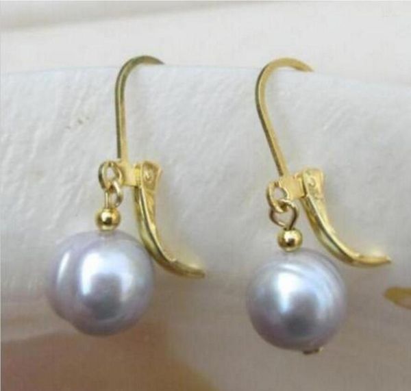 Boucles d'oreilles pendantes Noble Jewelry ÉNORME 9-10mm GRIS Perle baroque 14K / 20 OR JAUNE
