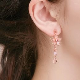 Boucles d'oreilles pendantes Non perçant SAKURA FLEUR japonais Kawaii mignon rose fleur de cerisier bijoux pour femmes cadeau Saint-Valentin