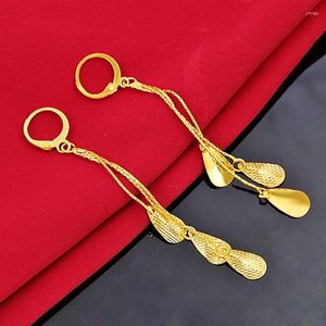 Boucles d'oreilles pendantes pour femmes, ne se décolore pas pour toujours, pompon en or jaune 14 K, bijoux fins, Orecchini Bizuteria, pierres précieuses grenat 14 K, goutte