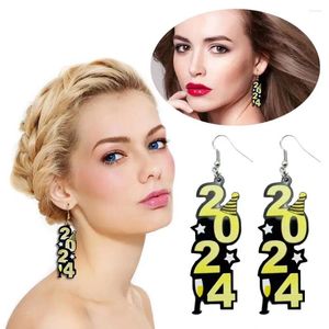 Boucles d'oreilles pendantes en acrylique pour femmes, pendentif Long numéro 2024, cadeau, bijoux géométriques, goutte de fête, Hangi N1D8