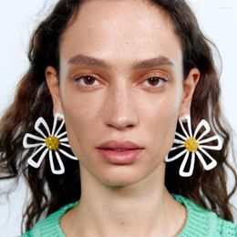 Boucles d'oreilles pendantes nouveauté métal peinture cuisson blanc grande fleur goutte bijoux pour femmes tempérament vacances d'été