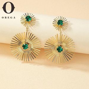 Boucles d'oreilles en peluche Obega Green Stone Big Metal Oreing Post For Women Gold Color Vintage Geometric Story Drop Style