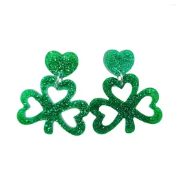 Boucles d'oreilles en peluche océan Green St. Patrick's Day édition coréenne Personnalized polyque acrylique étincelant rose trèfle
